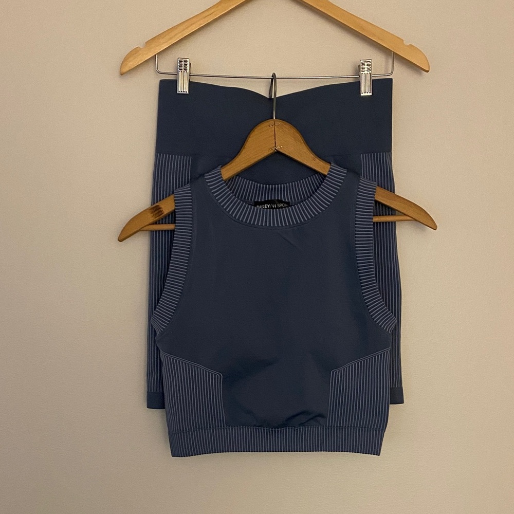 Bailey 44 Sport Women's blue workout matching set biker shorts crop top